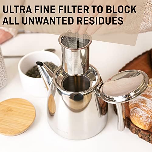 VeoHome Stainless Steel Tea Pot with Infuser - Keeps Heat Thanks to its Double Wall, Silver (1 Liter (34 oz))… - Image 5