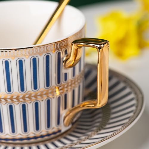 CwlwGO-Bone China Blue And White Tea Cup Sets,Ceramic Cup and Saucer Service for 4,Elegance Afternoon teapot and cup Set,Tea Sets for Women, Tea Cups and Saucer Set for Adults. - Image 6
