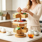 3-Tier Rotating Bamboo Tea Bag Organizer Carousel, Holds 108 Tea Bags - Image 2