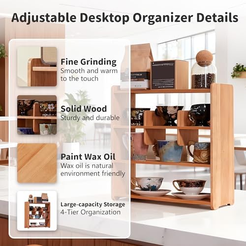Mug Display Shelf Walnut Wood 4-Tier Coffee Kitchen Countertop Organizer - Image 3