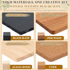 Ferrochef 150 Pcs Wooden Coasters for Craft Unfinished Coasters Bulk 4 Inch Square Coaster Include Acacia Slate Cork Pine for DIY Stained Painting Crafts Wood Laser Engraving Home Favors - Image 3