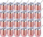 Volhoply 12oz Stainless Steel Wine Tumbler with Lid Bulk 24 Pack,Double Wall Vacuum Stemless Wine Glasses,Reusable Metal Travel Coffee Mug with Straw,Insulated Cup Gift for Christmas（Rose Gold,24 Set） by LiveFully%EF%BC%8CDrinkFreely%E2%80%94KeepGoingwithVolhoply%EF%BC%81
