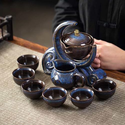 Chinese Gongfu Tea Set - Ceramic Teapot with Infuser, 6Cups, Semi Automatic Design for Loose Leaf Tea by Unknown