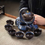 Chinese Gongfu Tea Set - Ceramic Teapot with Infuser, 6Cups, Semi Automatic Design for Loose Leaf Tea by Unknown