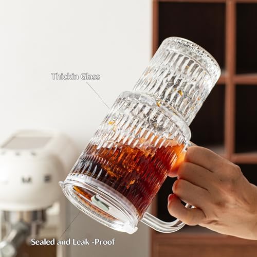 INSETLAN 24 oz Raindrop Glass Tumbler with Handle, 2-Pack Iced Coffee Cups - Image 5