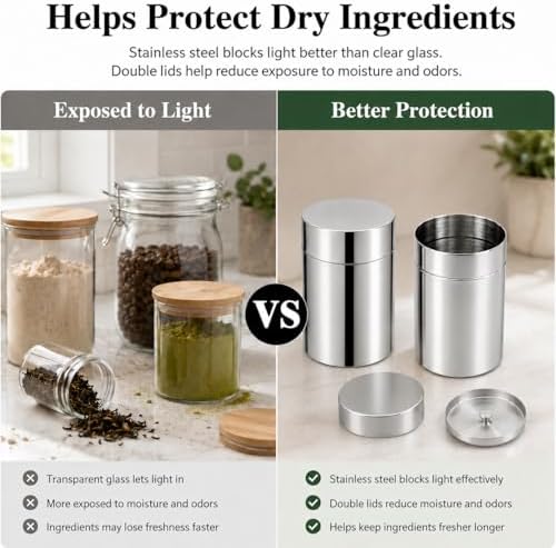 Xuronex 2 Pack Matcha Powder Storage Canisters, 304 Stainless Steel Tea Tins with Double Lids, Small Tea Canister for Loose Leaf Tea, Coffee Grounds, Cocoa, Sugar, Spices, Kitchen Pantry Storage - Image 6
