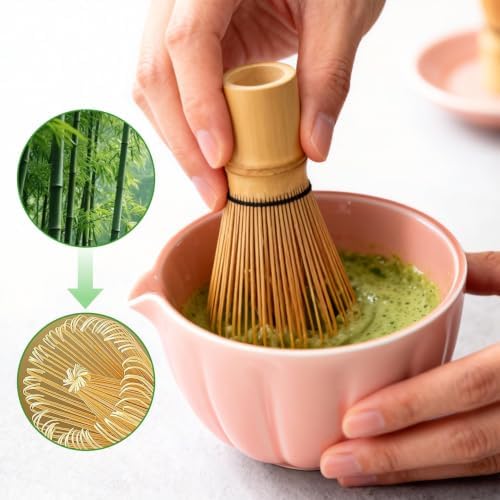 6-Piece Matcha Set Kit, Japanese Matcha Tea Making Set with Ceramic Matcha Bowl, Whisk, Scoop, Sifter, Whisk Holder & Brush, Matcha Starter Kit for Beginners and Tea Enthusiasts, Pink - Image 5