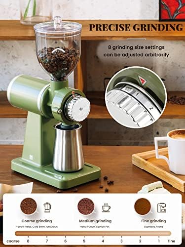 Huanyu 60mm Flat Burr Coffee Grinder, Retro Cream Green for Home Cafe - Image 2
