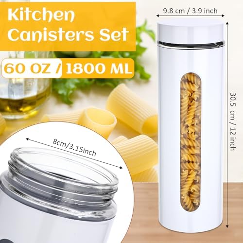 Mimorou 6 Pack 60 oz Airtight Stainless Steel Kitchen Canisters, White - Image 2