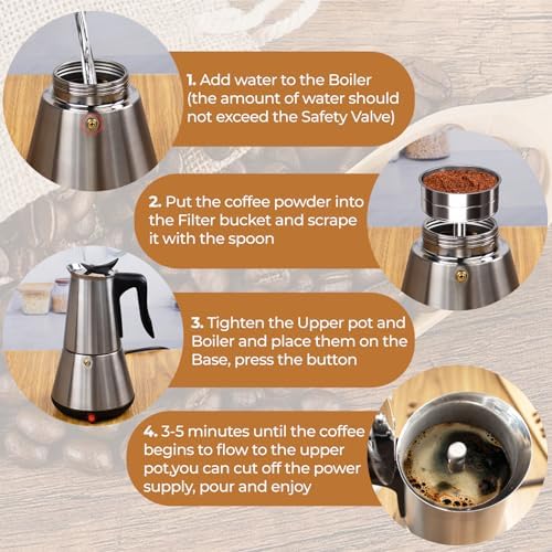 Electric Stainless Steel Moka Pot 6 Cup 300ml Mocha Pot - Image 6