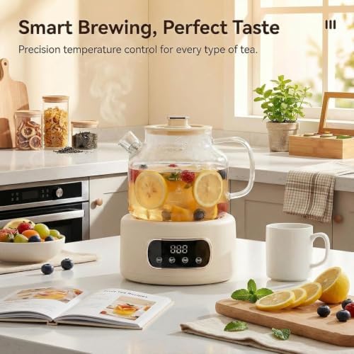 1.2L Glass Tea Kettle Electric with Infuser, Touch Control Smart Brewer - Image 2