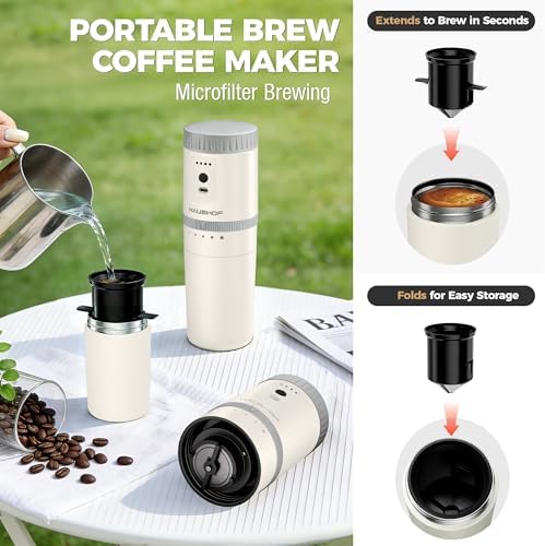 HAUSHOF Portable Coffee Maker for Travel, Rechargeable Electric Grinder - Image 4