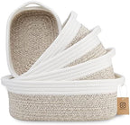 NaturalCozy 5-Piece Rectangle Storage Basket Set- Natural Cotton Rope Woven Baskets for Organizing! Small Basket for Montessori, Baby Nursery, Dog Toy Baskets, Cat Toy Box, Bathroom Organization Bin by NaturalCozy