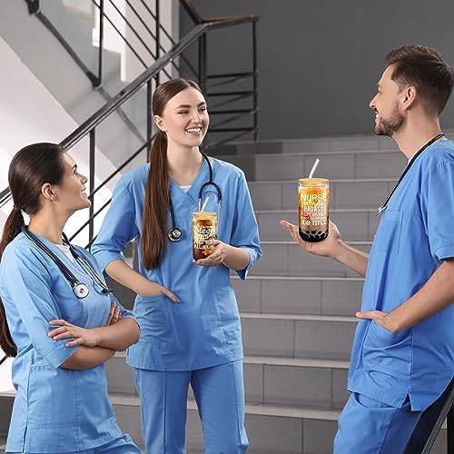Uiifan 12 Pcs Nurse Gifts for Women 16 oz Can Shaped Glass Cups with Lids and Straw Funny Nurses Week Appreciation Gifts Nurse's Day Gift for Christmas Graduation Birthday School Supplies(Stylish) - Image 6