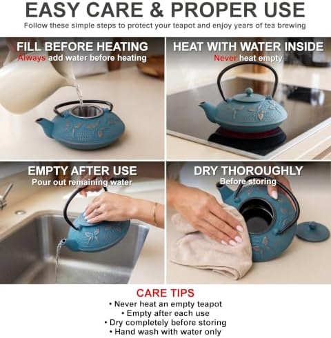 Blue Butterfly Cast Iron Tea Set, 2 Cups, 2 Saucers, Infuser & Trivet - Image 7