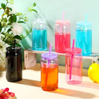 Blushtier 16 oz Plastic Cups Mason Jar Cups with Lids, Colorful - Image 4