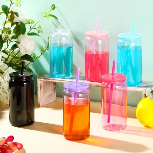 Blushtier 16 oz Plastic Cups Mason Jar Cups with Lids, Colorful - Image 4