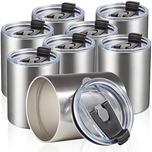 MEWAY 12oz/8Pack Coffee Mug With Lid, Insulated Stainless Steel Reusable Coffee Cup, Double Wall Durable Coffee Mug, Powder Coate，For Coffee, Beer, Home, Office(Silver,8 Pack) - Image 2