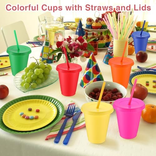 Sieral 30 Pack Reusable Plastic Cups with Lids Straws,Vibrant Colors - Image 3