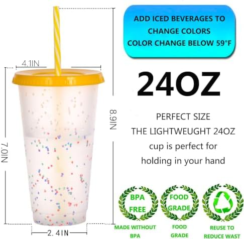 Color Changing Cups, 24 Pack 24oz Plastic Tumblers, Reusable Iced Coffee & Smoothie Cups with Lids and Straws for Parties and Travel (Rainbow, 24 Pcak) - Image 2