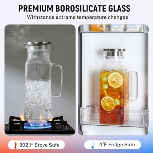 Netany 4 Pack 2 Liters/68 oz Square Glass Pitcher with Lid and Handle for Fridge, Iced Tea and Coffee Carafe Beverage Serveware, Heat Resistant Borosilicate Water Jug for Hot/Cold Drinks and Milk - Image 4