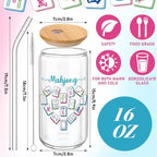 Teenyyou 12 Set of Mahjong Glass Cup with Bamboo Lid and Glass Straw 16oz Mahjong Glasses Jar Summer Drinking Cups Beer Iced Coffee Cup Tumbler Mugs for Women Men Birthday Party or Game Night Gifts - Image 2