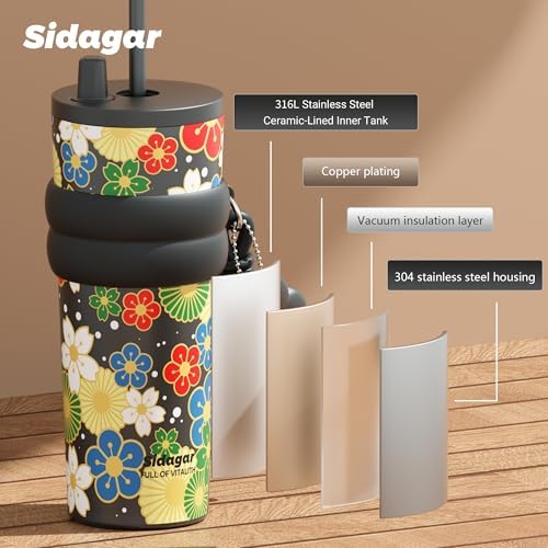 SDGA+ 24 oz Stainless Steel Tumbler with Lid and Straw, Insulated Water Bottle Leak Proof for Hot and Cold, Portable Travel Coffee Mug, Reusable Coffee Cup for Women, Midnight Kimono - Image 7