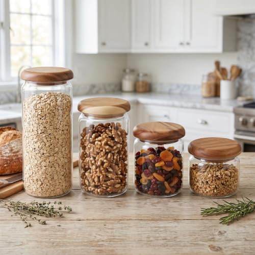 Wide Mouth Mason Jars 4-Pack 300/380/680/950ml w/ Acacia Lids & Spoons - Image 4