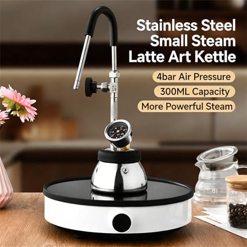 Manual Steam Milk Frother,403 Stainless Steel Portable Milk Steamer with Pressure Gauge, for home, camping or small cafes, Espresso Milk Steamer - Image 7