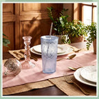 8 Set Vintage Tumbler with Lid and Straw, Iced Coffee Cup, Blue - Image 4