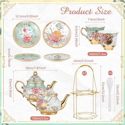Zhehao 40 Pcs Porcelain Tea Set for Adult, with Metal Holder, Royal - Image 2