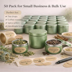 50 Pack 2 oz Round Tea Sample Tins with Lids, Odor-Resistant Tinplate Small Batch Storage Containers, Three Colors Available, for Tea, Coffee, Spices, Herbs (Matte Olive Green) - Image 4