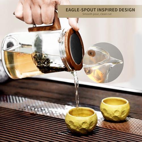 Tea Pot, Water Separation Glass Teapot with Wooden Handle, Witchcraft Magical Teapot, Glass Tea pot with Infuser Strainer, Magic Tea Pot (800ML) - Image 5