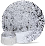 Winter Snow-Covered Trees Coasters for Drinks, Set of 8 Natural Landscape Snow Path Absorbent Ceramic Coaster with Cork Base Decor for Wooden Table & Bar, Housewarming Gift Home Decor by TSRSUNFLOWER