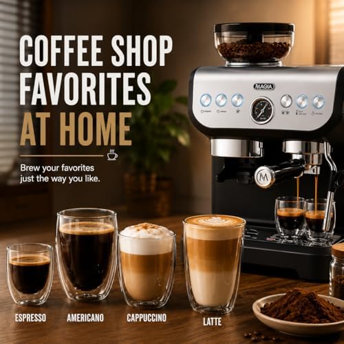 Zulay Kitchen Magia Manual Espresso Machine with Built-In Grinder & Steam Wand – 15 Bar Pressure Espresso Maker, 2L Removable Water Tank, Milk Frother, Complete Home Barista Set, Black & Silver - Image 3