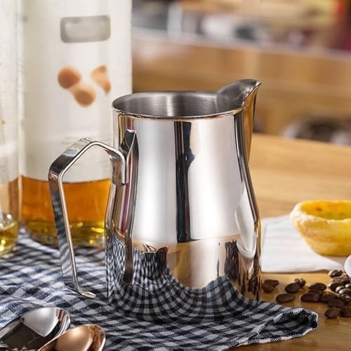 Coffee Milk Cup, Stainless Steel Milk Frothing Pitcher, Humanized Non Stick Milk Frother Cup for Kitchen and Restaurants (White 450ML) - Image 6