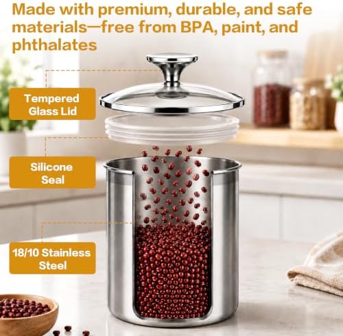 4-Pcs Stainless Steel Airtight Kitchen Canister Set with Glass Lid - Image 3