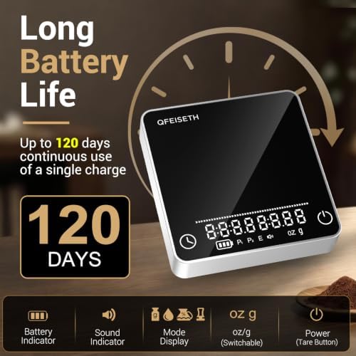 Mini Coffee Scale with Timer, 0.1g/2kg Rechargeable Espresso Scale, 4 Brewing Modes with Auto Tare and Real-Time Brew Ratio, Compact Digital Brewer for Pour-Over, Silver - Image 5