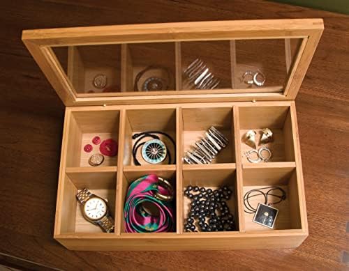 Lipper International Bamboo Wood Tea Box with Clear Lid, 8 Compartments, 12-1/2" x 7-1/2" x 3-5/8" - Image 5