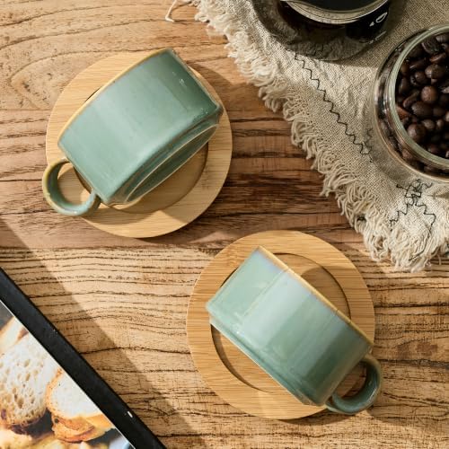 LUKA 6 Ounce Porcelain Stackable Espresso Cups with Saucers and Metal Stand Set of 4, Ceramic Cappuccino Cups Set for Specialty Coffee Drinks, Latte, Cafe Mocha and Tea, Wild Sage Earth - Image 2