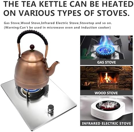 54.1oz Copper Tea Kettle for Stovetop Safe, Chinese Style Non-Coating Real Pure Copper Teapot with Tea Ball for Loose Tea, Handmade Solid Tea Pot(1600ml) - Image 4