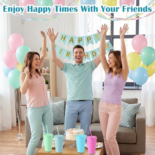 Honeydak 30 Pack Plastic Tumblers with Lids and Straws Bulk, Macaron Color - Image 4