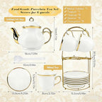20-Piece Porcelain Tea Sets for Adults, British Style Tea Party Sets for 6 Adults, Includes Tea Cups and Saucers, Teapot, Spoons & Metal Rack, Elegant Ceramic Tea Set for Women, Wedding & Home Decor - Image 3
