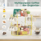EsLuker.ly Coffee Mug Cup Holder Tree Bar Station Organizer, 2 Tier Gold - Image 3