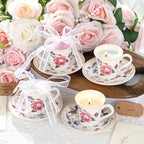 Nuanchu 4 Set Mini Vintage Tea Cup Candle Floral Cups with Saucer, Colorful by Nuanchu