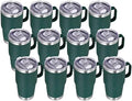 VEGOND 20 oz Tumbler Bulk with Handle Lid and Straw, Stainless Steel Insulated Travel Coffee Mug Set, Spill Proof Double Wall Metal Tumblers Cups, Dark Green 12 Pack by VEGOND