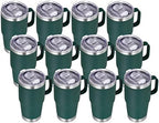 VEGOND 20 oz Tumbler Bulk with Handle Lid and Straw, Stainless Steel Insulated Travel Coffee Mug Set, Spill Proof Double Wall Metal Tumblers Cups, Dark Green 12 Pack by VEGOND