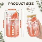 Glass Cups with Lids and Straws, 6Pack, 16oz, Inspirational - Image 2