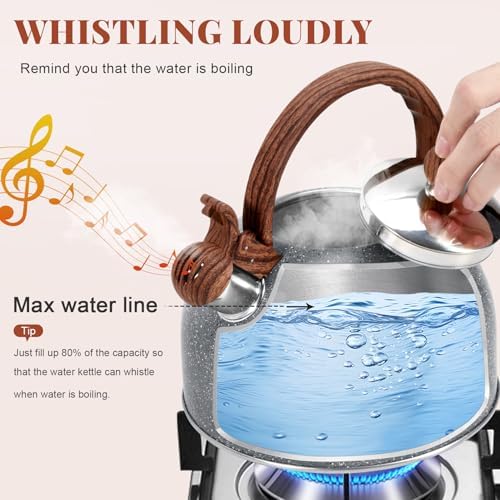 GGC 2.7QT/3L Whistling Tea Kettles for Stove Top, Stainless Steel Tea Kettle with for Boiling Water Milik or Coffee, Starry Gray Tea Pots with Wooden Anti Heat Handle - Image 2