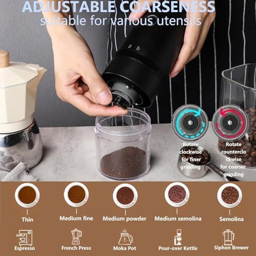 Portable Electric Burr Coffee Grinder Multi Adjustable Settings Rechargeable Coffee Bean Grinder with Conical Ceramic Burr, for Travel, Camping (BLACK) - Image 2